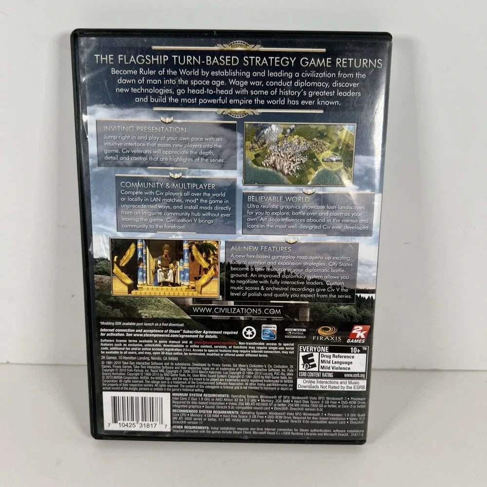 Sid‎ Meier's Civilization V (PC DVD Windows) Disc Chart No Manual PreOwned